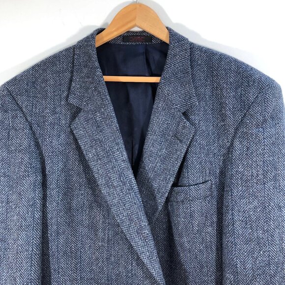 Vintage ENGLISH MANOR Gray Herringbone Tweed Sportcoat with Leather Buttons 46R - Picture 2 of 16
